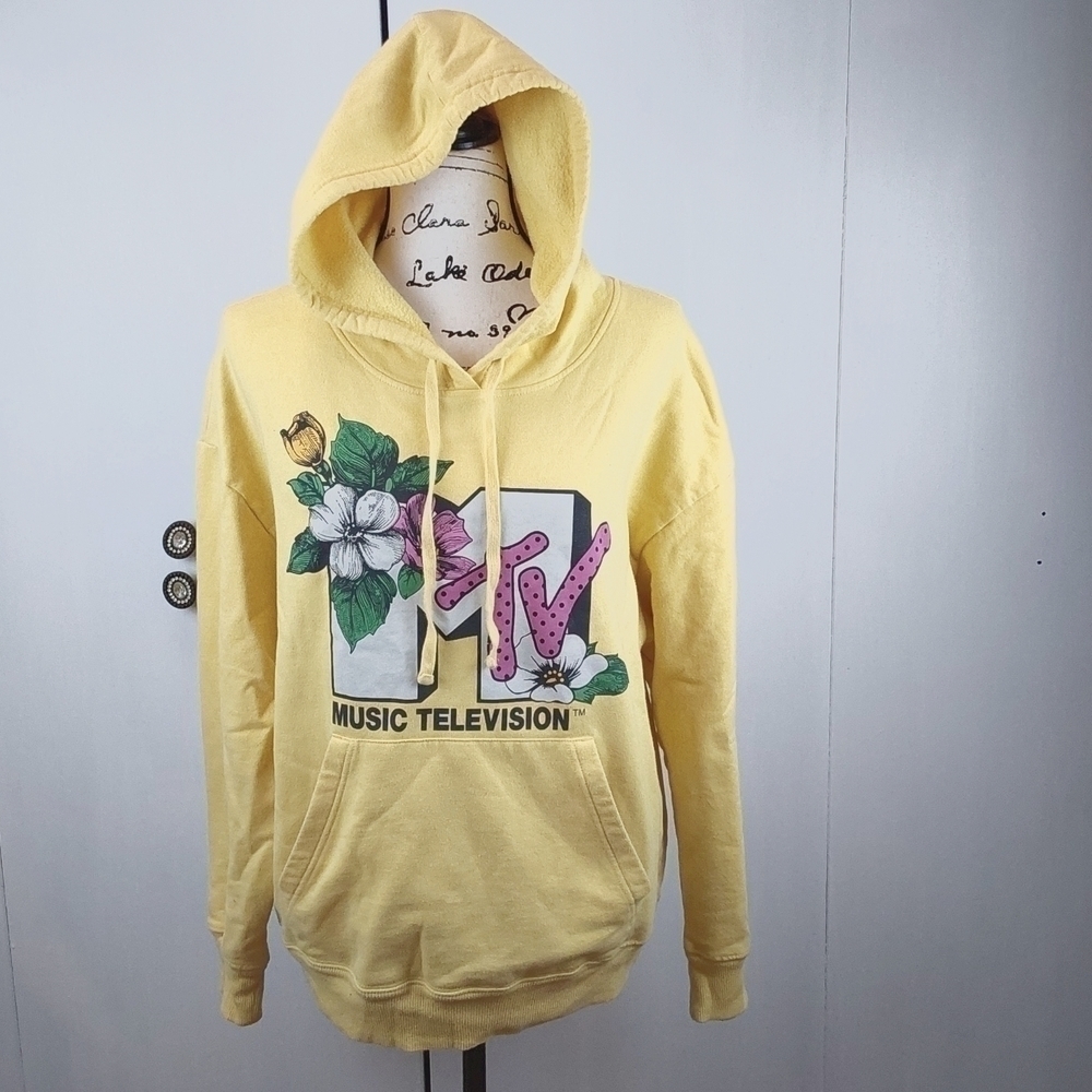 MTV- Womens Adult Novelty Print Graphic MTV Logo Yellow Hoodie Sz.XL
